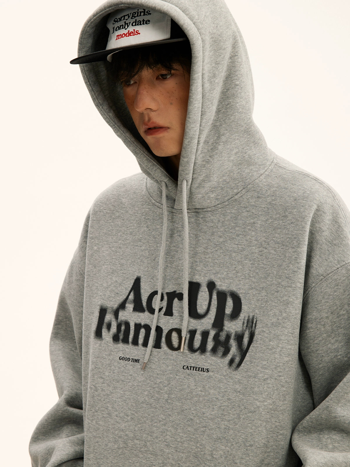 Ellenvinis 600 GSM  Men's Spring and Autumn Heavy Blurred Letter Hooded Printed Sweater Men's American Loose and Skinny High Street Pullover