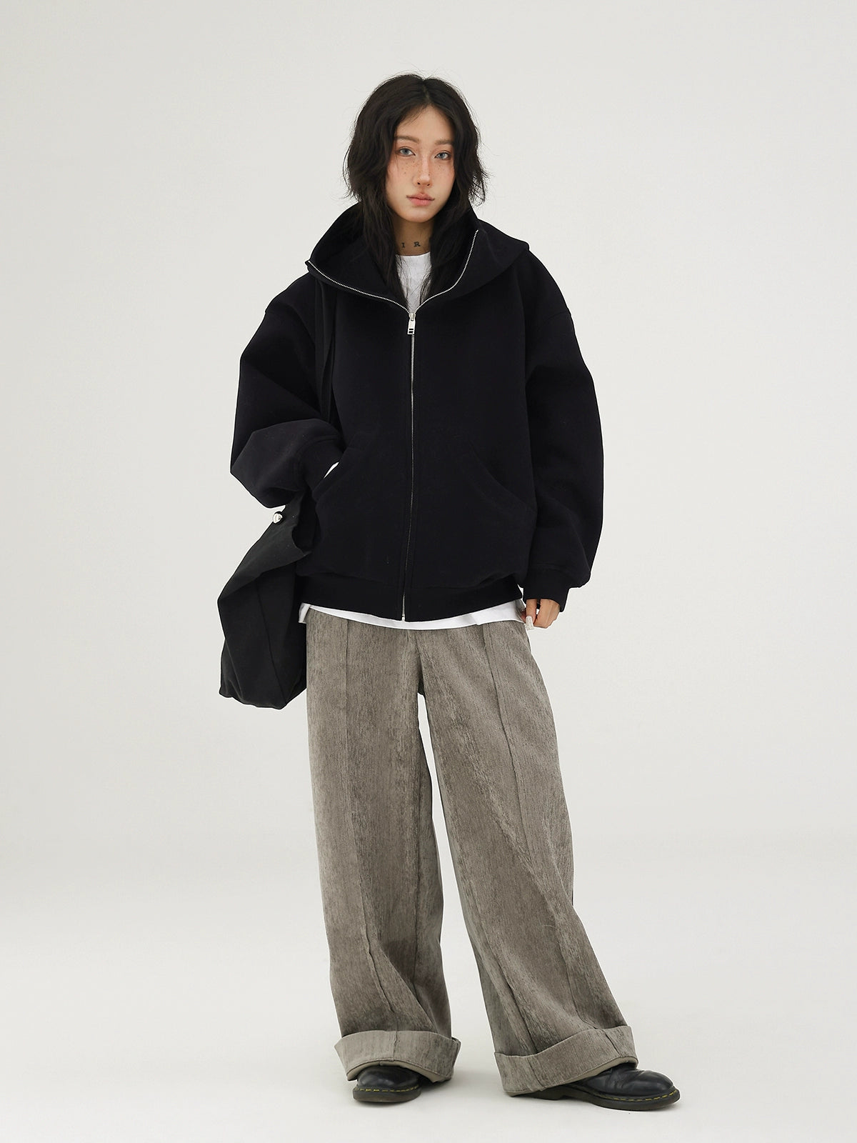 Ellenvinis 2025 Fall/Winter American Retro Thick Fleece Zip-Up Hoodie – Oversized Double-Sided Streetwear Cardigan for Men and Women