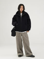 Ellenvinis 2025 Fall/Winter American Retro Thick Fleece Zip-Up Hoodie – Oversized Double-Sided Streetwear Cardigan for Men and Women