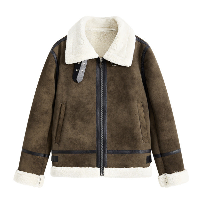 Ellenvinis men's short locomotive handsome 2025 new lapel flight suit trendy PU leather jacket leather jacket