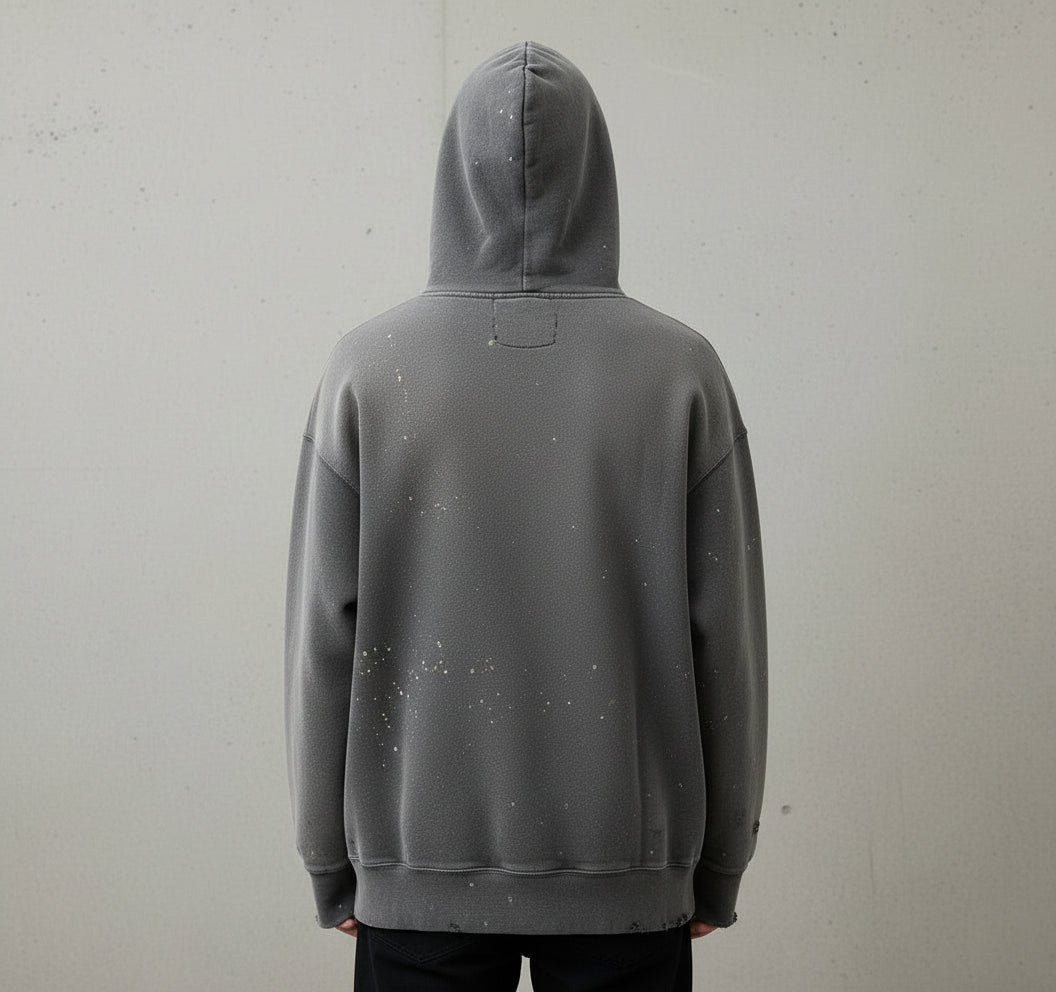 Ellenvinis Double Sided Design 1800GMS Washed Paint Splatter Destroyed Hoodie