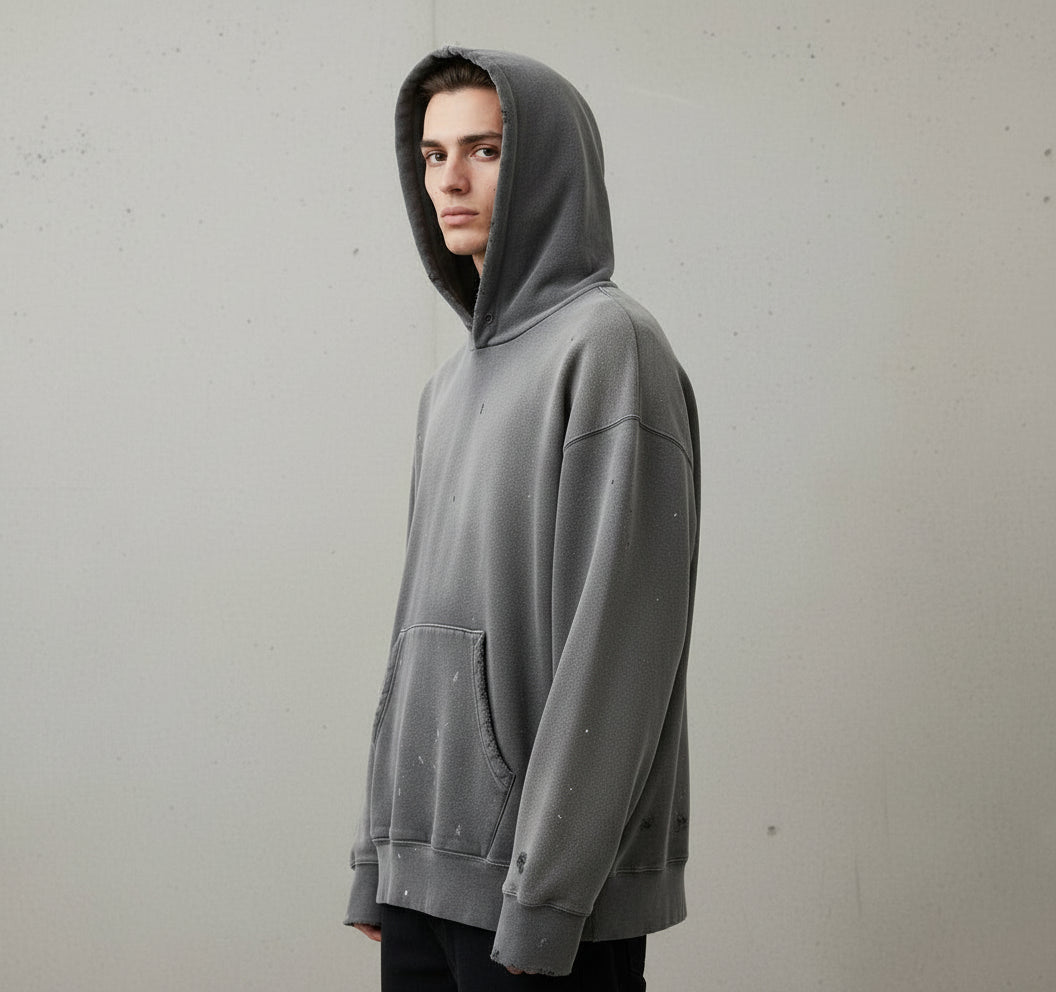 Ellenvinis Double Sided Design 1800GMS Washed Paint Splatter Destroyed Hoodie