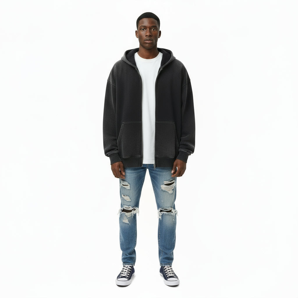 Ellenvinis 1800GSM Washed Double-Sided Heavyweight Hoodie – Vintage Oversized High Street Style Pullover Sweatshirt, Unisex Winter Collection