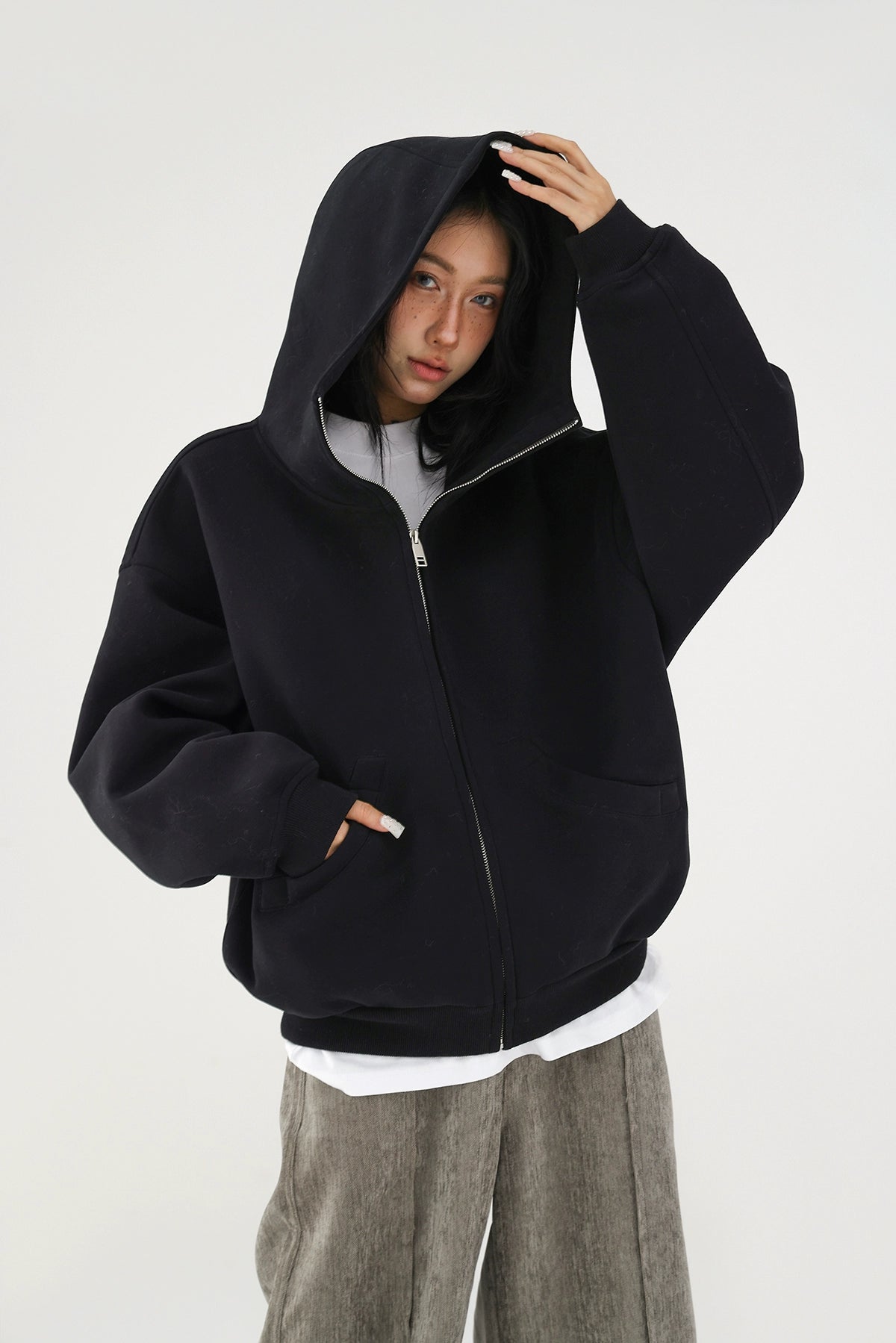 Ellenvinis 2025 Fall/Winter American Retro Thick Fleece Zip-Up Hoodie – Oversized Double-Sided Streetwear Cardigan for Men and Women