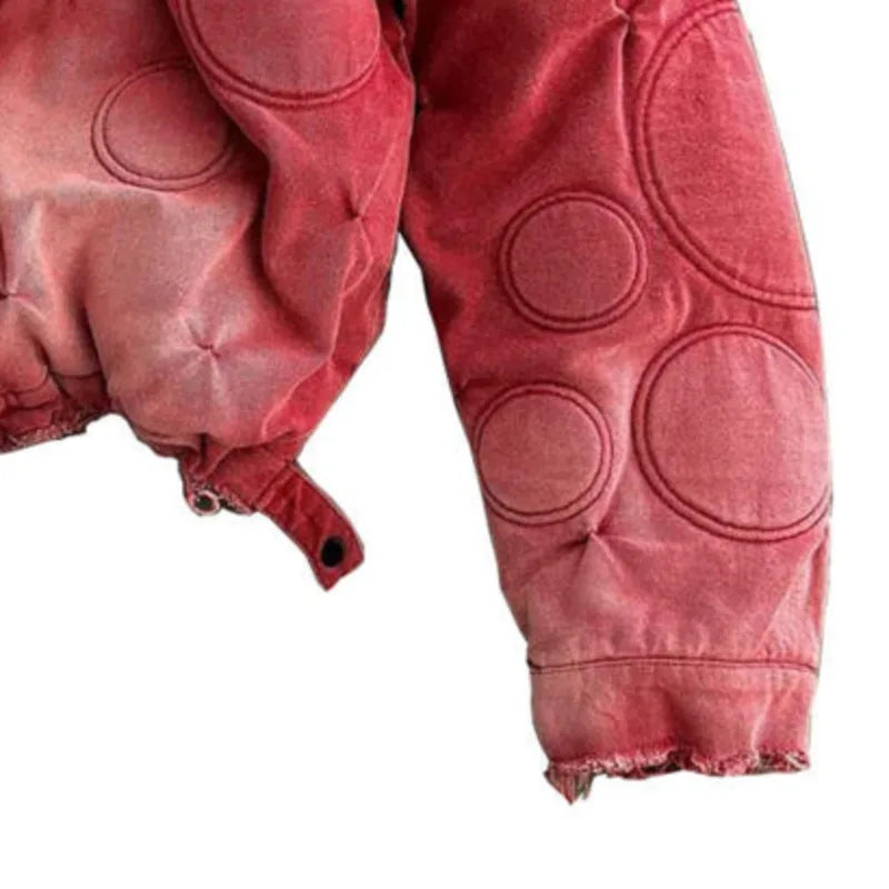 Ellenvinis Autumn New Man's Tide American Style Washed Canvas Loose Embroidered Jacket Leather Collar Patchwork Chic Ins HK11200