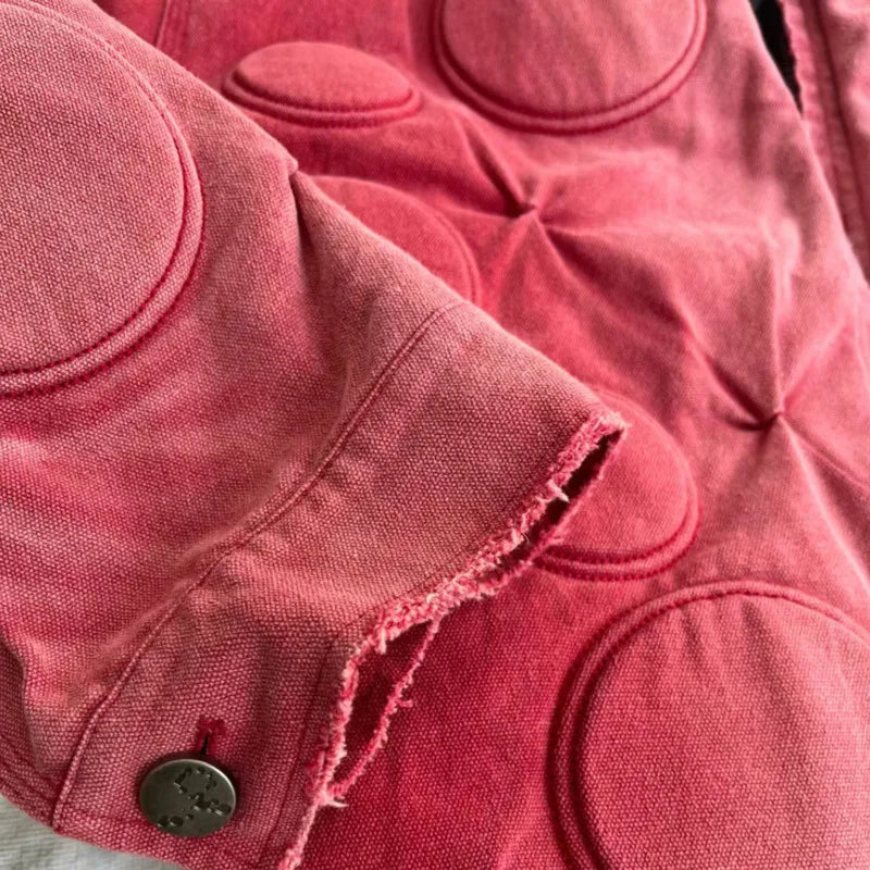 Ellenvinis Autumn New Man's Tide American Style Washed Canvas Loose Embroidered Jacket Leather Collar Patchwork Chic Ins HK11200