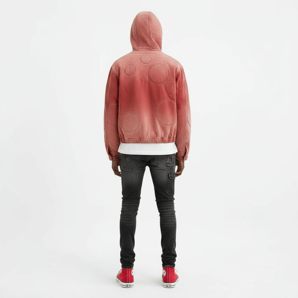 Ellenvinis Autumn New Man's Tide American Style Washed Canvas Loose Embroidered Jacket Leather Collar Patchwork Chic Ins HK11200