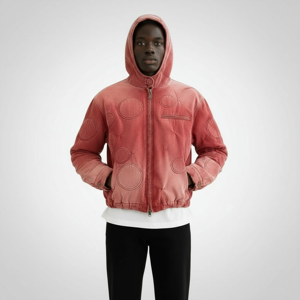 Ellenvinis Autumn New Man's Tide American Style Washed Canvas Loose Embroidered Jacket Leather Collar Patchwork Chic Ins HK11200