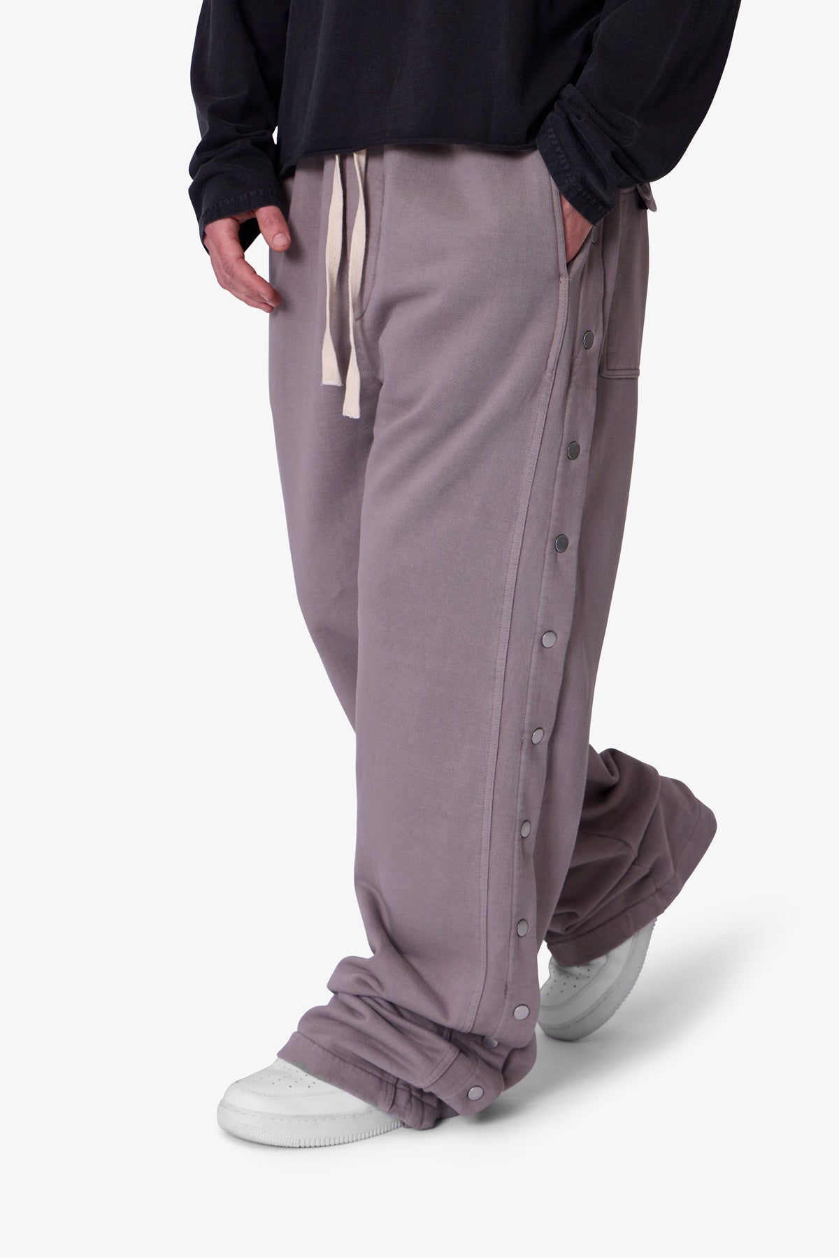 Side Snap Fleece Pants - Washed Mauve