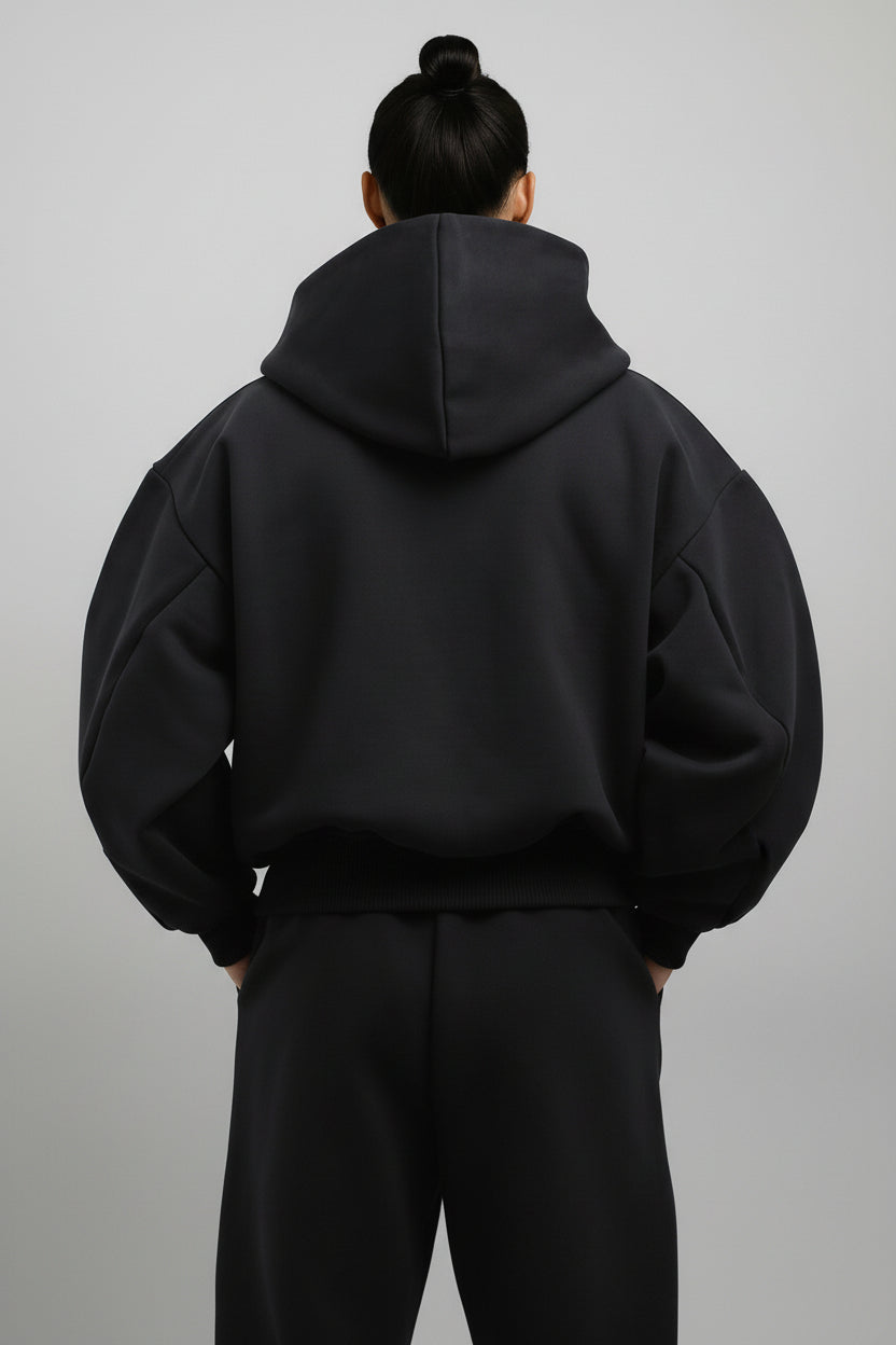 Ellenvinis THE ZIPPER Double Sided Design 1200GMS Heavyweight Zip Hoodie Vintage Black