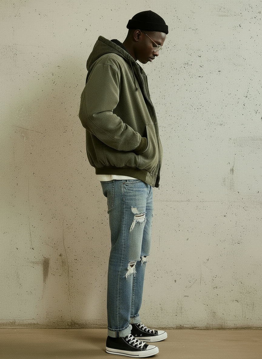 NOFAITH Washed and old hooded cotton clothes Men's autumn and winter Japanese retro cotton casual jacket Top No faith