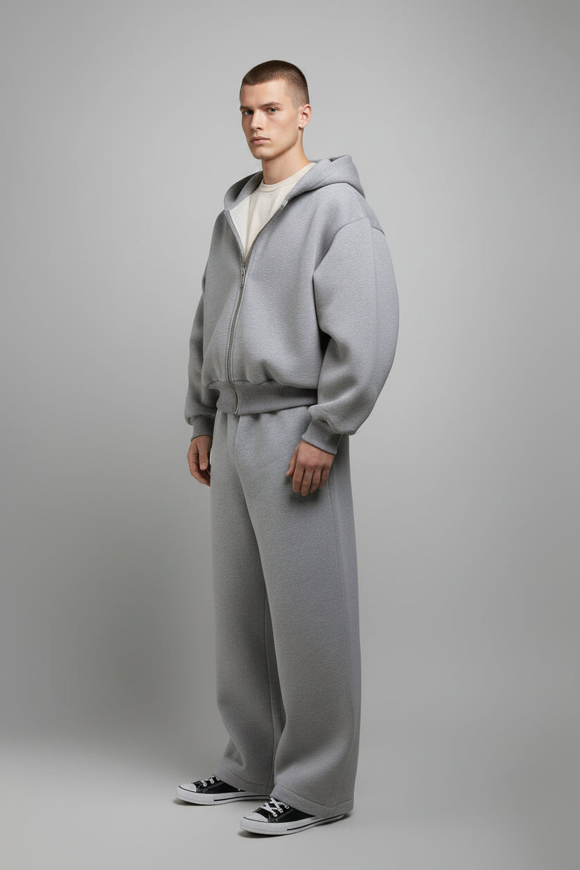 Ellenvinis THE ZIPPER Double Sided Design 1200GMS Heavyweight Zip Hoodie Concrete Gray